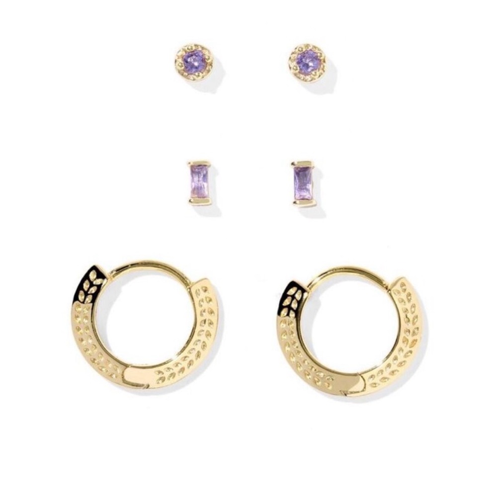 - Kendra Scott Mandy Stud Earring Set 3pc Gold/Purple new - Picture 2 of 5